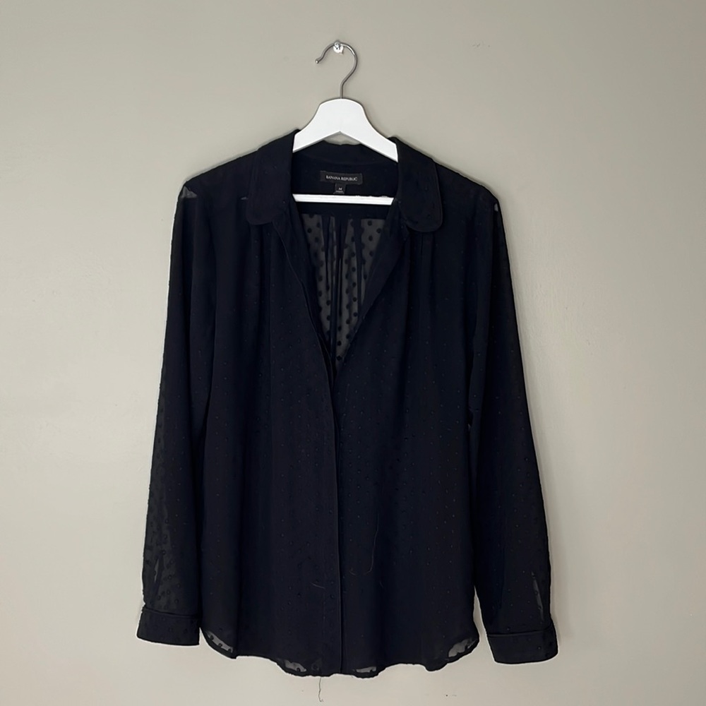 Banana Republic Swiss Dot Sheer Black Blouse Size M